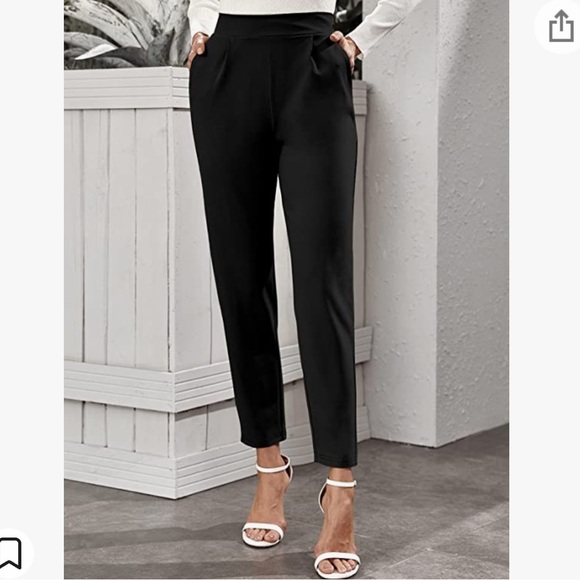 Floerns Women's Solid High Waist Tapered Ankle Stretch Work Pants - Picture 3 of 10